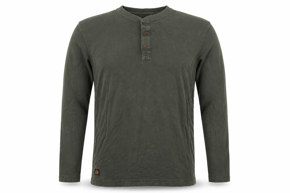 Superdry Men's Green XL Long Sleeve Waffle Henley T-Shirt Button Logo