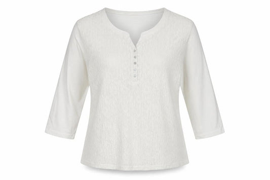 BM Casual Women’s Ivory Lace Henley Top Size 24 3/4 Sleeve