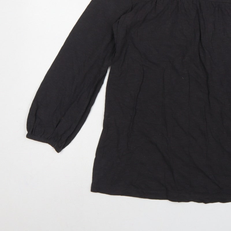 Fat Face Women Black UK 8 Tunic Blouse Round Neck Balloon Sleeve