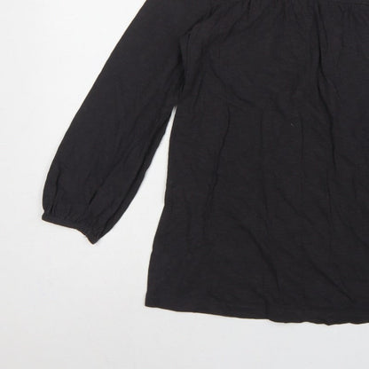 Fat Face Women Black UK 8 Tunic Blouse Round Neck Balloon Sleeve