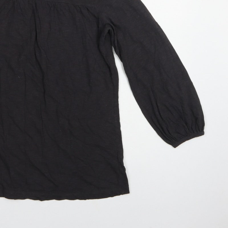 Fat Face Women Black UK 8 Tunic Blouse Round Neck Balloon Sleeve