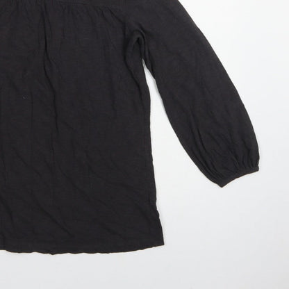 Fat Face Women Black UK 8 Tunic Blouse Round Neck Balloon Sleeve