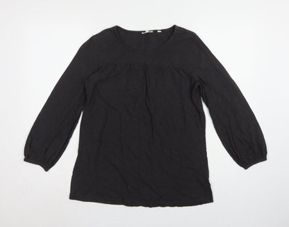 Fat Face Women Black UK 8 Tunic Blouse Round Neck Balloon Sleeve
