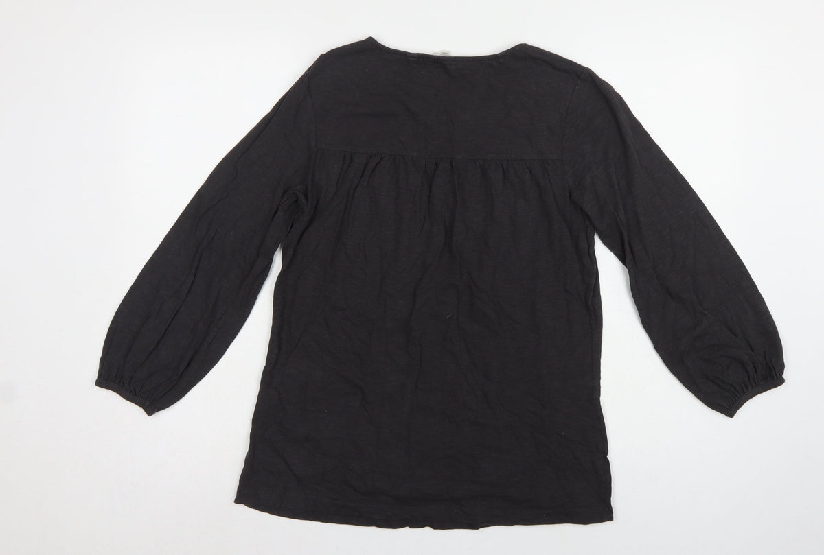 Fat Face Women Black UK 8 Tunic Blouse Round Neck Balloon Sleeve