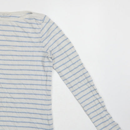 Fat Face Women White Blue UK 6 Classic Breton Stripe Long Sleeve T-Shirt