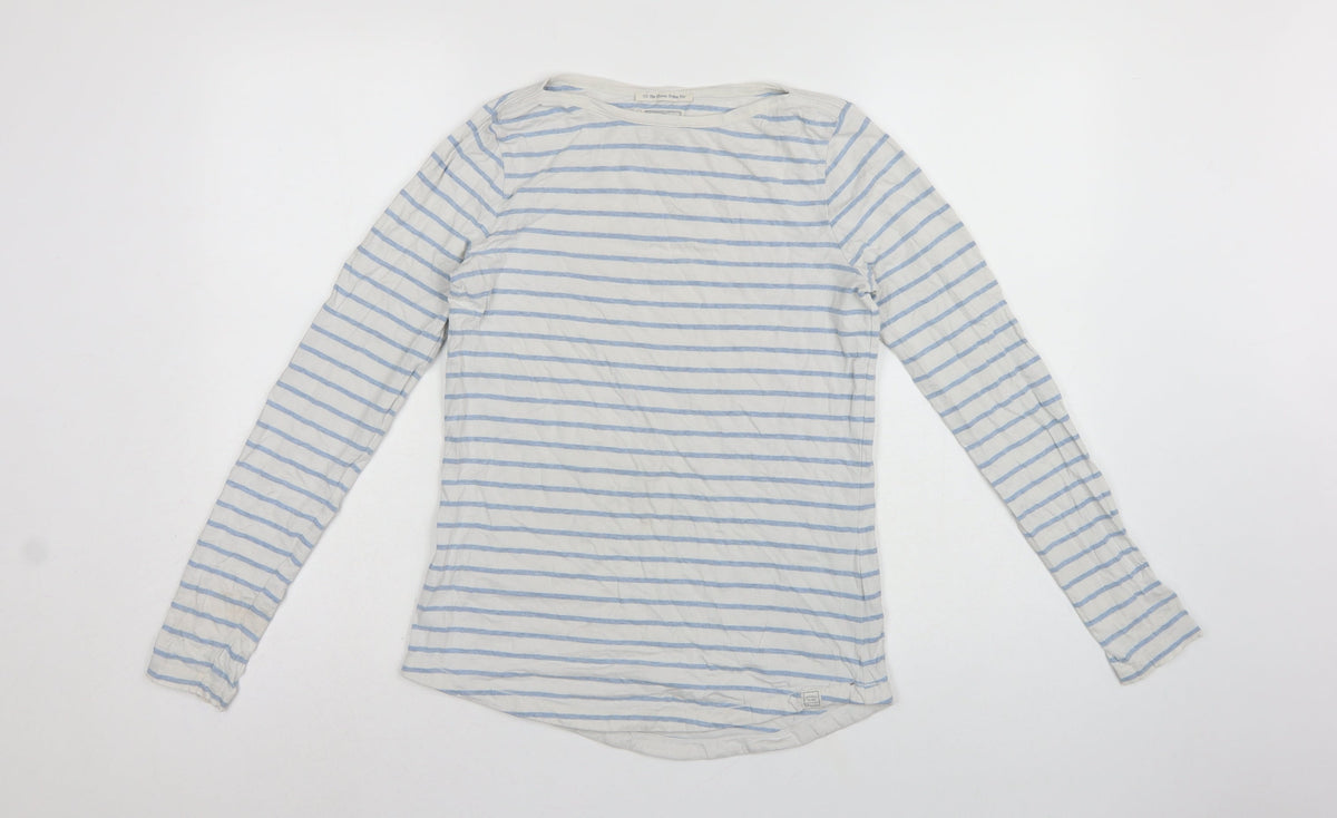 Fat Face Women White Blue UK 6 Classic Breton Stripe Long Sleeve T-Shirt