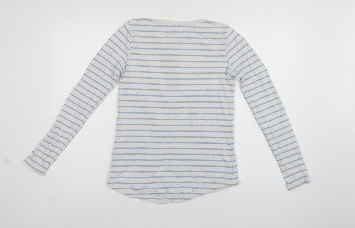 Fat Face Women White Blue UK 6 Classic Breton Stripe Long Sleeve T-Shirt