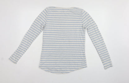 Fat Face Women White Blue UK 6 Classic Breton Stripe Long Sleeve T-Shirt
