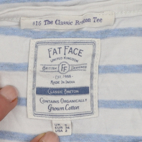 Fat Face Women White Blue UK 6 Classic Breton Stripe Long Sleeve T-Shirt