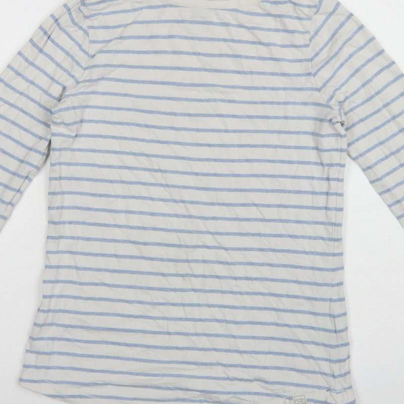 Fat Face Women White Blue UK 6 Classic Breton Stripe Long Sleeve T-Shirt