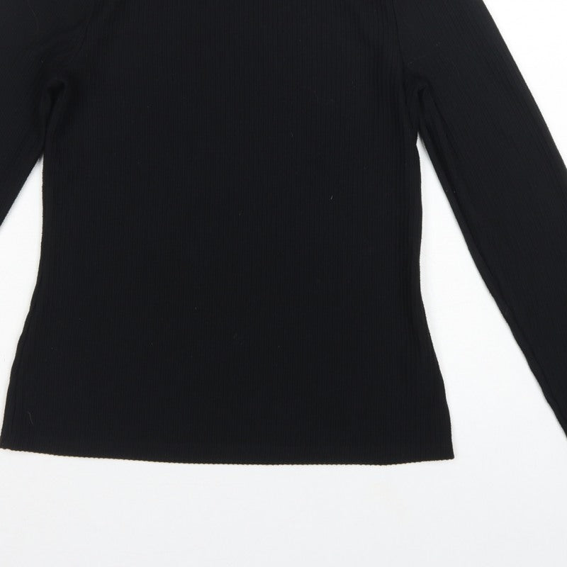 Mint Velvet Women Black S Ribbed Mock Neck Long Sleeve Jersey Top