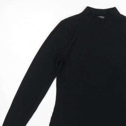 Mint Velvet Women Black S Ribbed Mock Neck Long Sleeve Jersey Top
