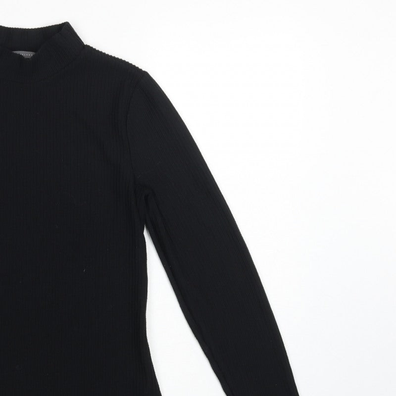 Mint Velvet Women Black S Ribbed Mock Neck Long Sleeve Jersey Top