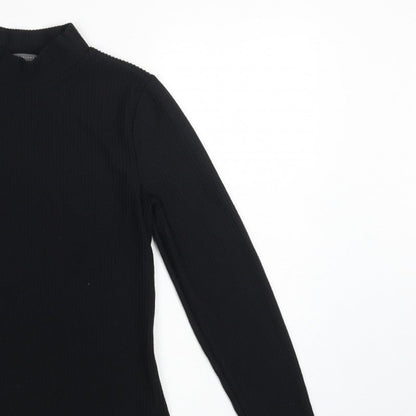 Mint Velvet Women Black S Ribbed Mock Neck Long Sleeve Jersey Top