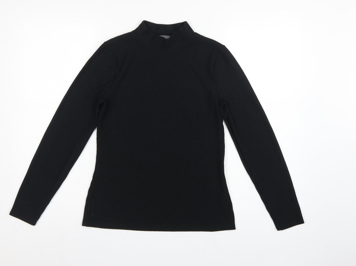 Mint Velvet Women Black S Ribbed Mock Neck Long Sleeve Jersey Top