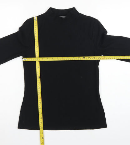 Mint Velvet Women Black S Ribbed Mock Neck Long Sleeve Jersey Top