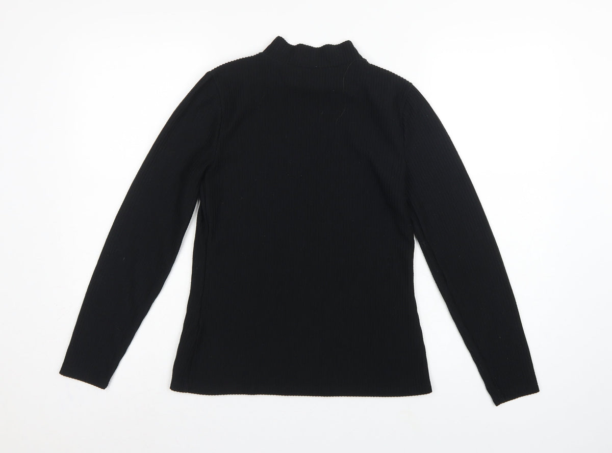 Mint Velvet Women Black S Ribbed Mock Neck Long Sleeve Jersey Top