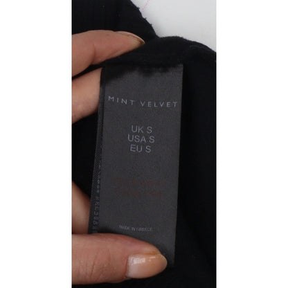 Mint Velvet Women Black S Ribbed Mock Neck Long Sleeve Jersey Top