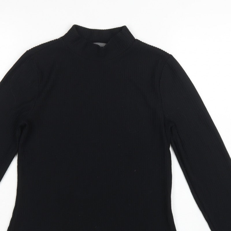 Mint Velvet Women Black S Ribbed Mock Neck Long Sleeve Jersey Top