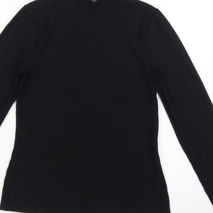 Mint Velvet Women Black S Ribbed Mock Neck Long Sleeve Jersey Top