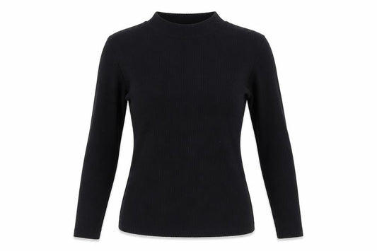 Mint Velvet Women Black S Ribbed Mock Neck Long Sleeve Jersey Top