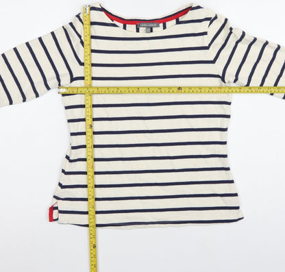 Laura Ashley Women Ivory Navy Stripe Boat Neck 3/4 Sleeve Top UK 10