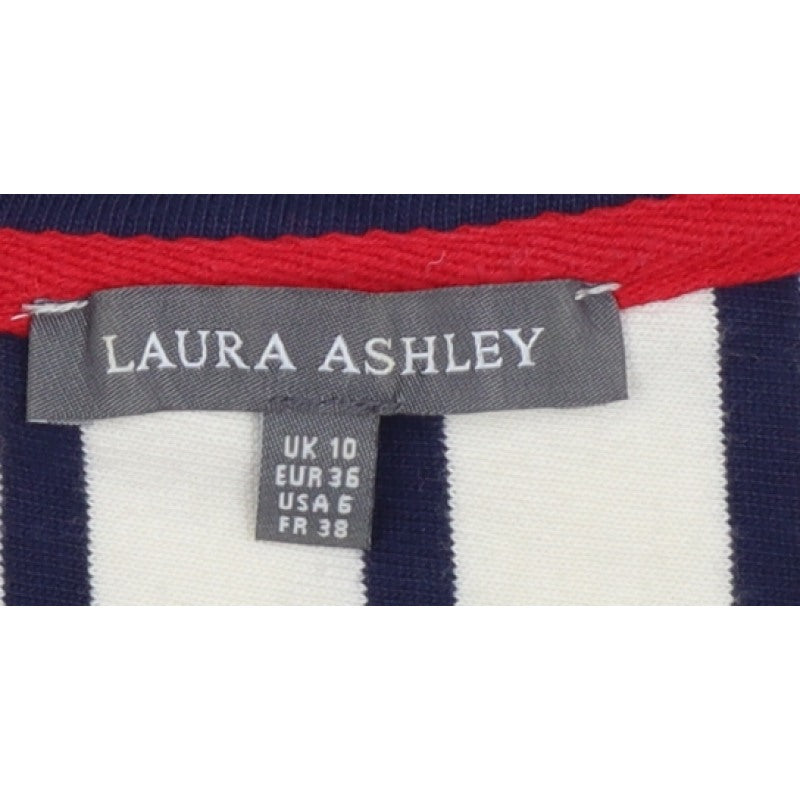 Laura Ashley Women Ivory Navy Stripe Boat Neck 3/4 Sleeve Top UK 10