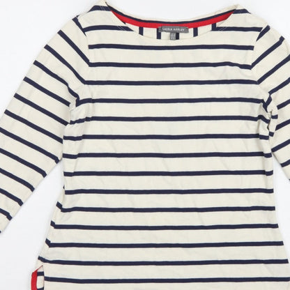 Laura Ashley Women Ivory Navy Stripe Boat Neck 3/4 Sleeve Top UK 10