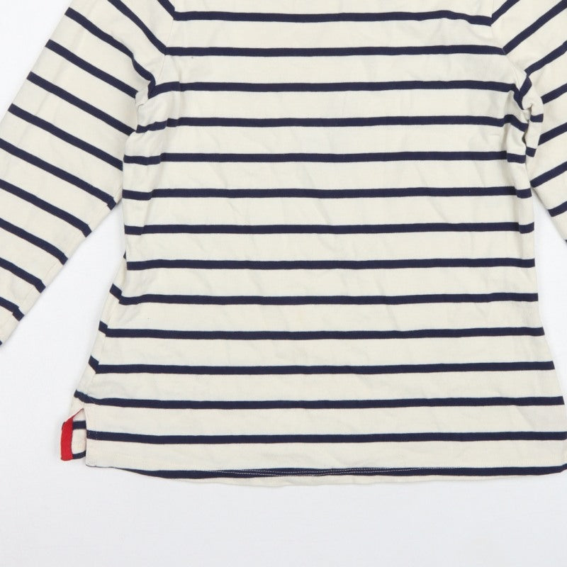 Laura Ashley Women Ivory Navy Stripe Boat Neck 3/4 Sleeve Top UK 10