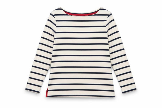 Laura Ashley Women Ivory Navy Stripe Boat Neck 3/4 Sleeve Top UK 10