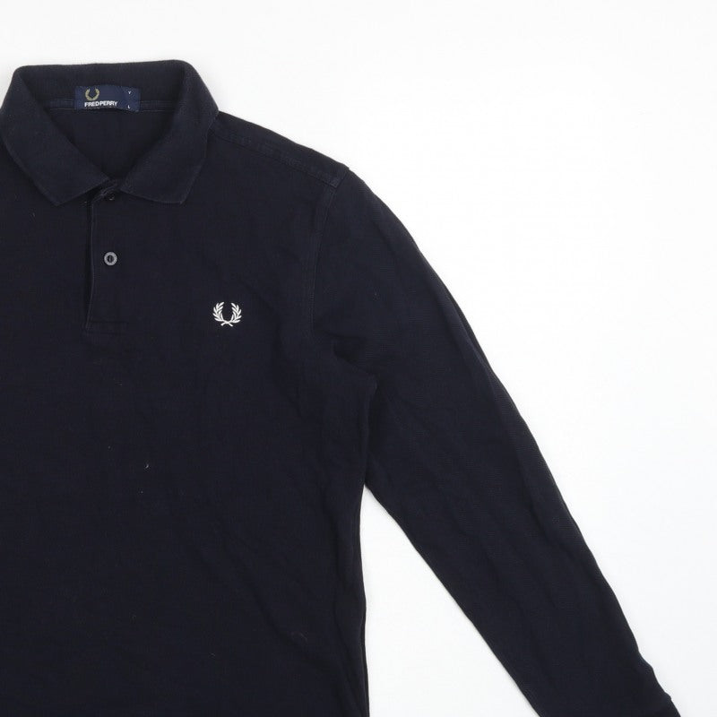 Fred Perry Teens Black L Long Sleeve Cotton Logo Polo Shirt