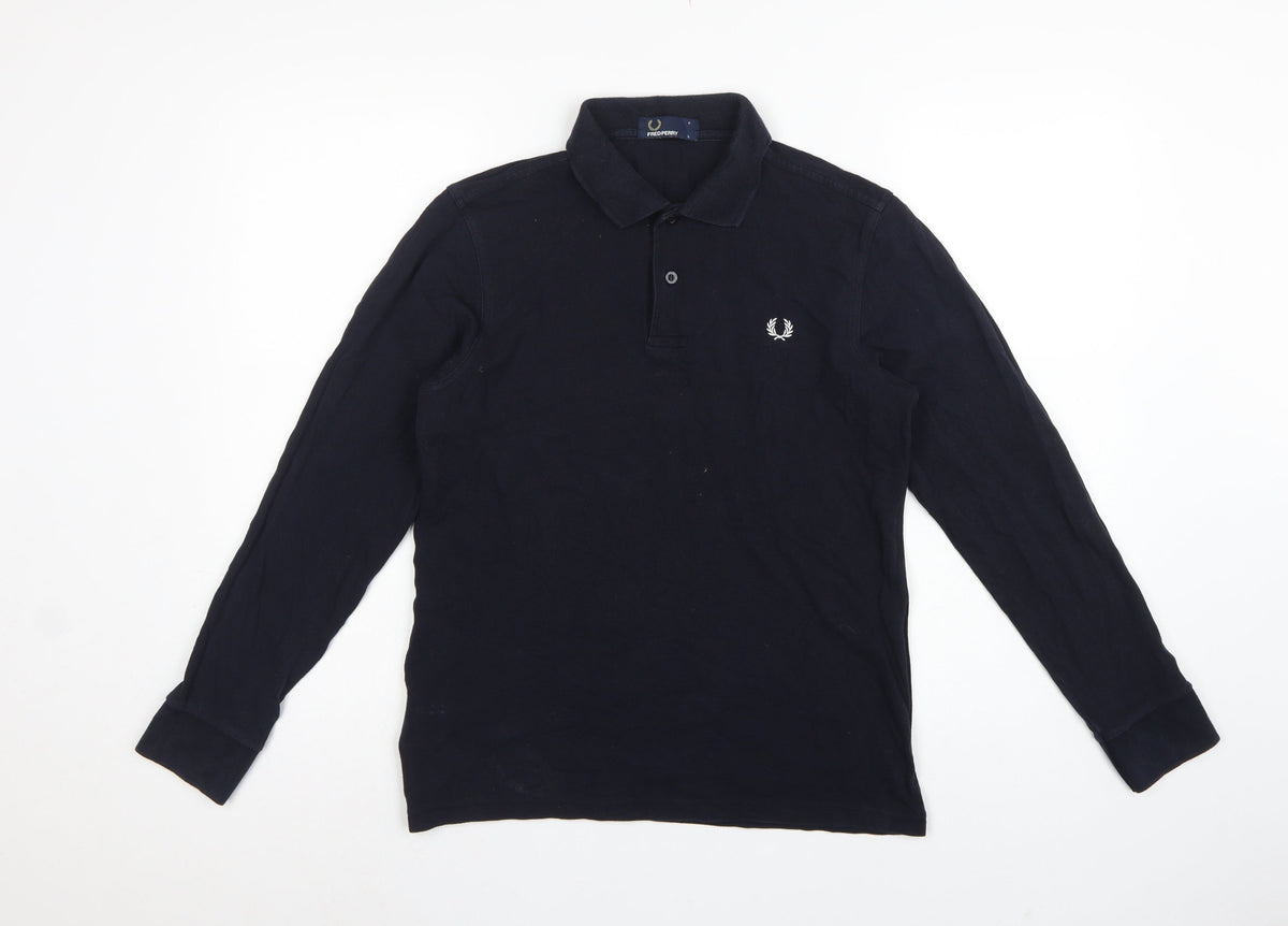 Fred Perry Teens Black L Long Sleeve Cotton Logo Polo Shirt