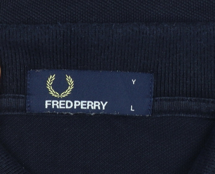 Fred Perry Teens Black L Long Sleeve Cotton Logo Polo Shirt