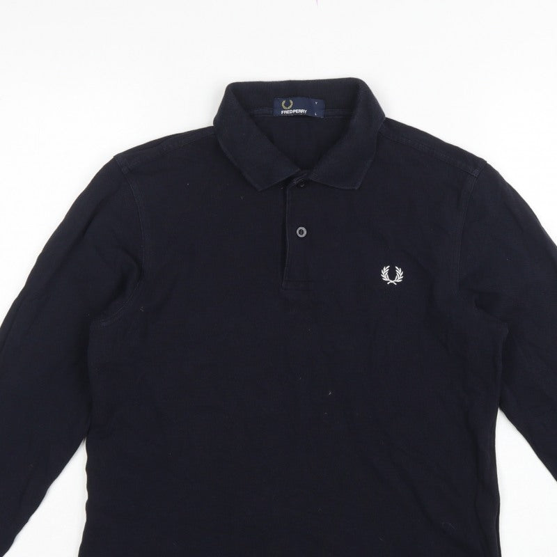 Fred Perry Teens Black L Long Sleeve Cotton Logo Polo Shirt