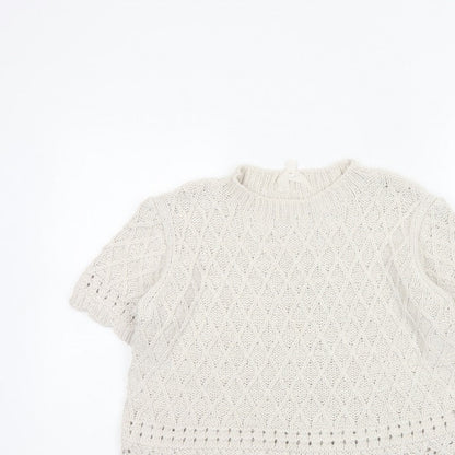 Per Una Women Ivory UK 14 Cable Knit Short Sleeve Crew Neck Top