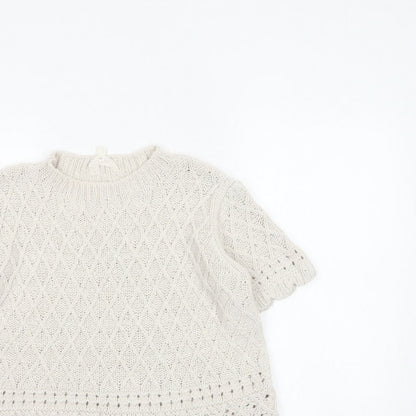 Per Una Women Ivory UK 14 Cable Knit Short Sleeve Crew Neck Top