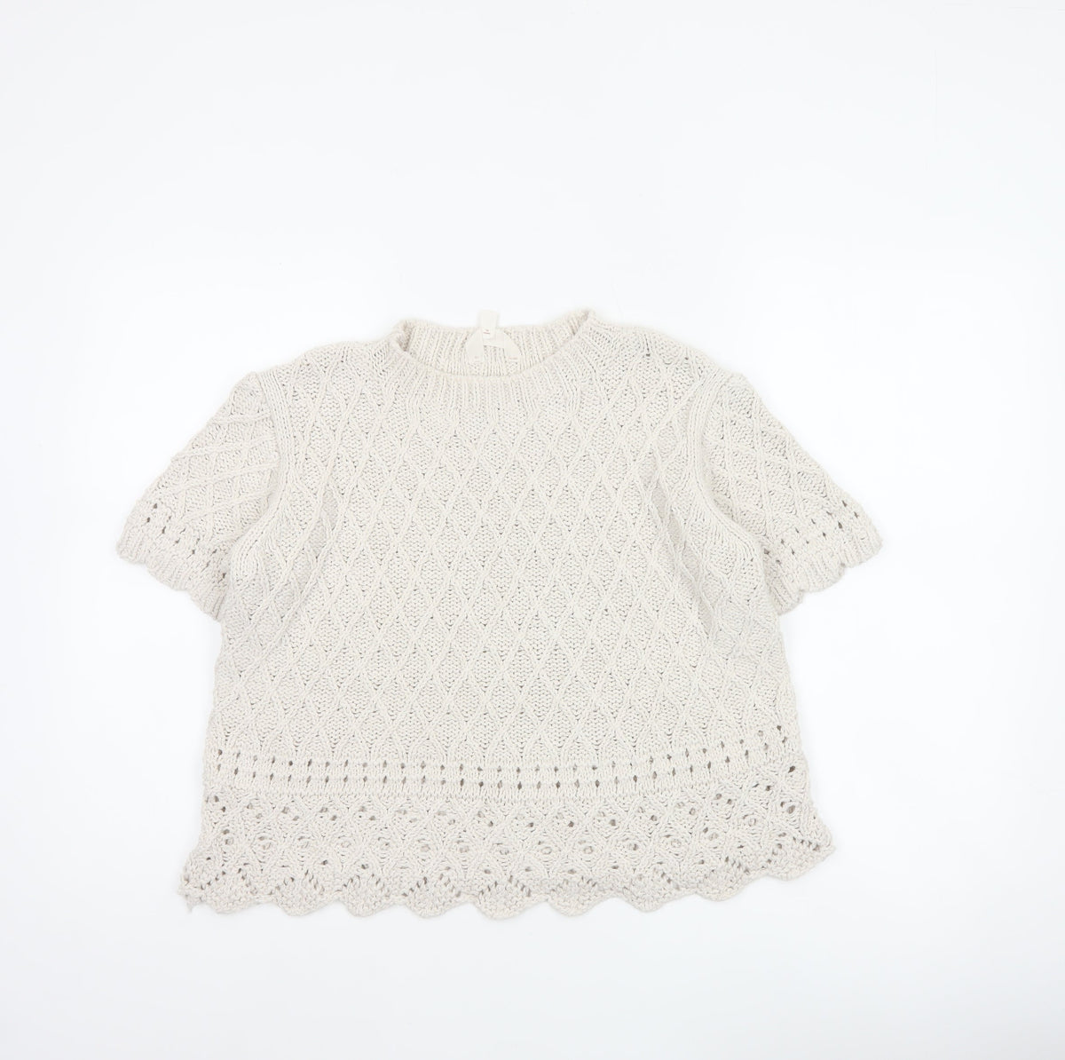 Per Una Women Ivory UK 14 Cable Knit Short Sleeve Crew Neck Top