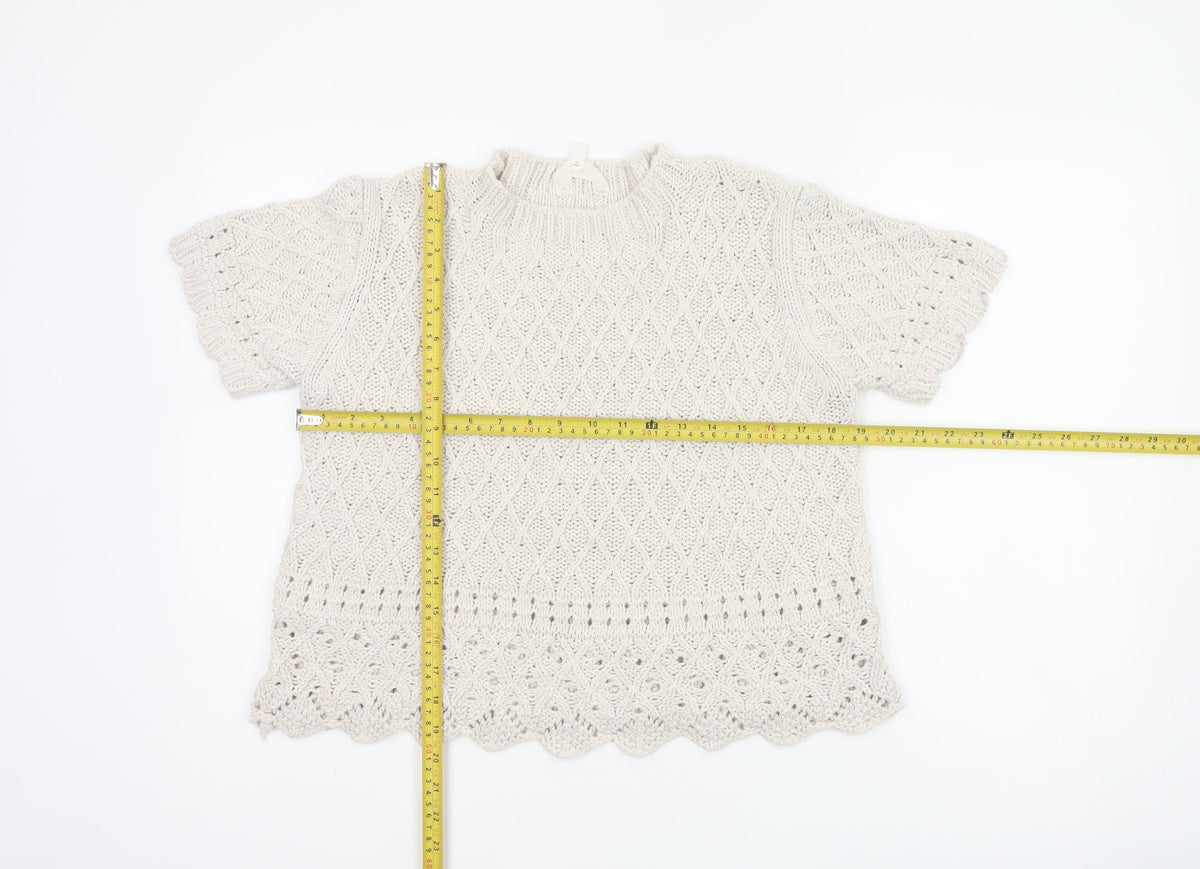 Per Una Women Ivory UK 14 Cable Knit Short Sleeve Crew Neck Top