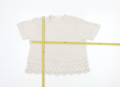 Per Una Women Ivory UK 14 Cable Knit Short Sleeve Crew Neck Top