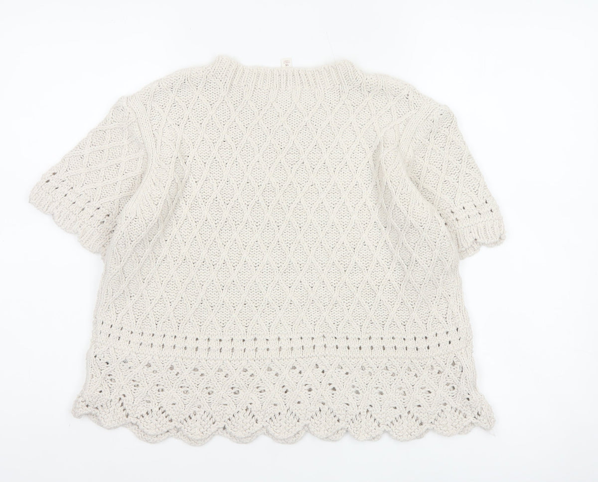 Per Una Women Ivory UK 14 Cable Knit Short Sleeve Crew Neck Top