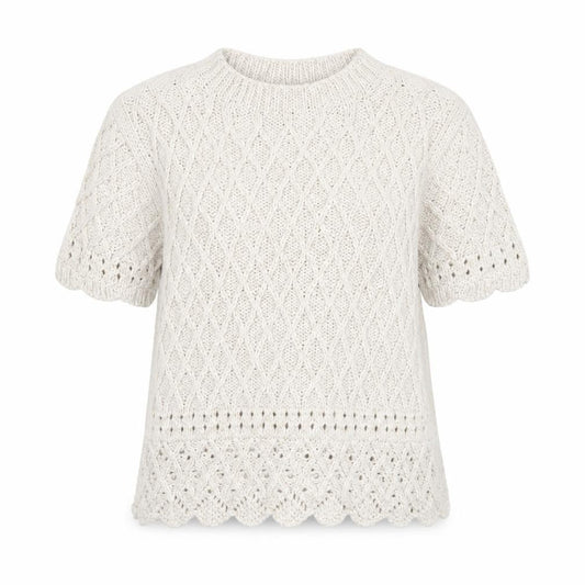 Per Una Women Ivory UK 14 Cable Knit Short Sleeve Crew Neck Top
