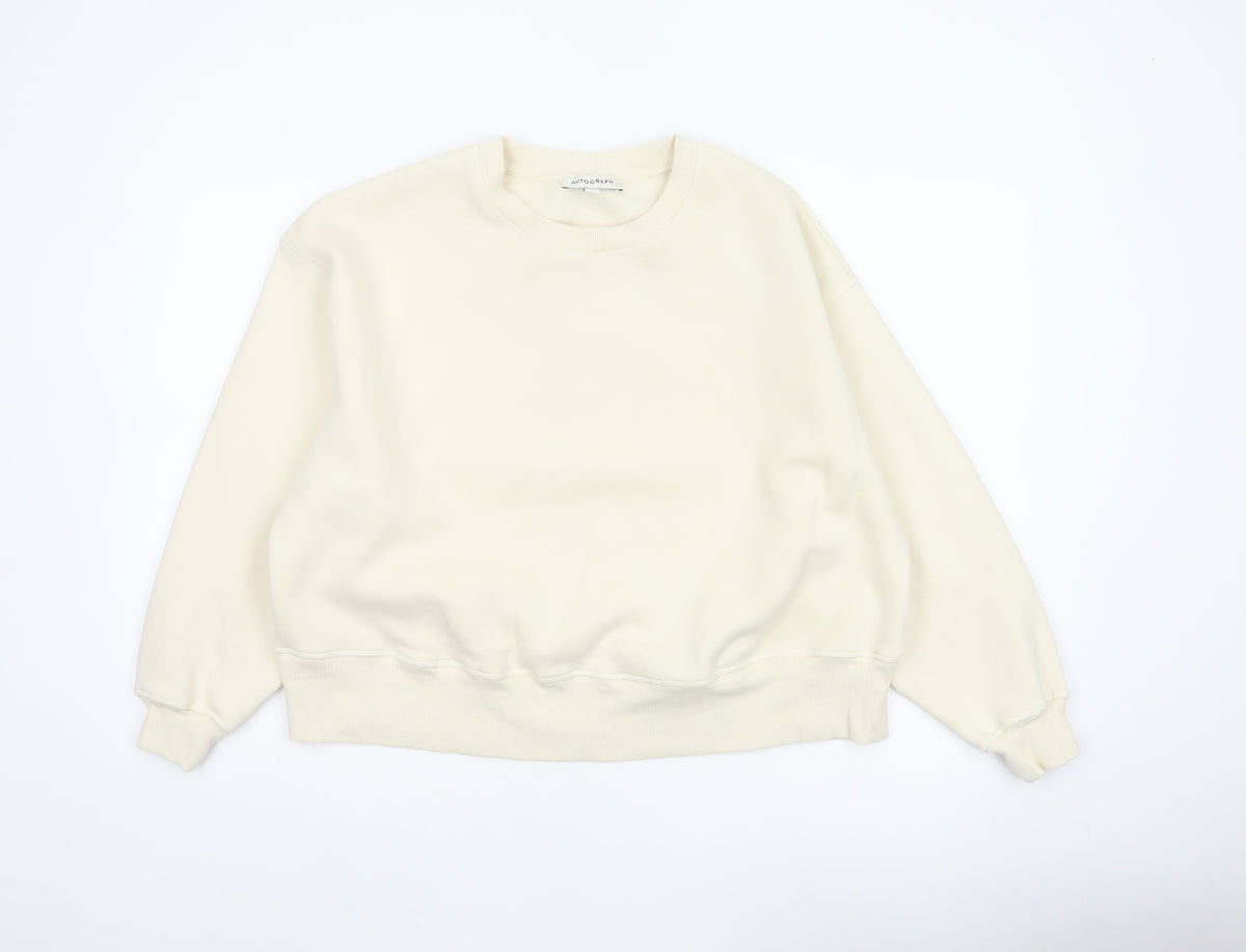 Autograph Women Ivory L Relaxed Crew Neck Pullover Sweatshirt