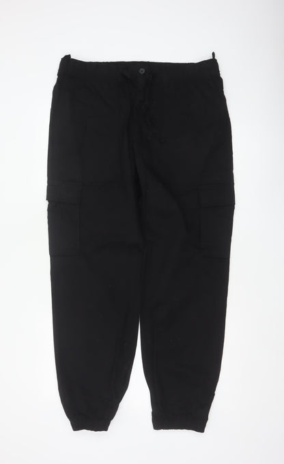 Marks & Spencer Men Black Large Cargo Jogger Trousers Elastic Waist