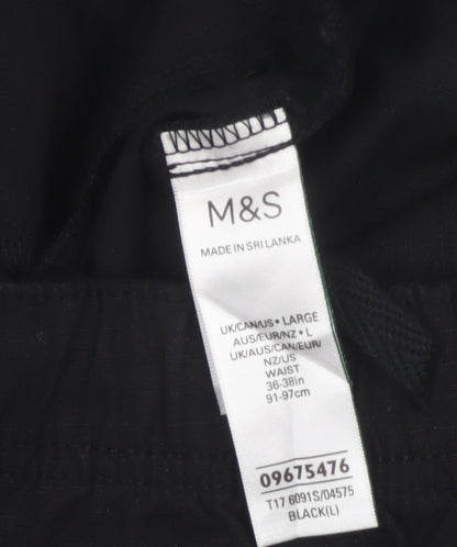 Marks & Spencer Men Black Large Cargo Jogger Trousers Elastic Waist