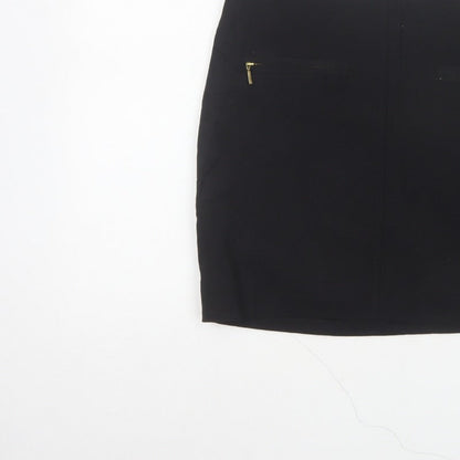 M&S Limited Collection Women Black UK 12 Pencil Knee Skirt Gold Zip