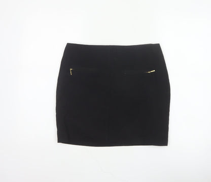 M&S Limited Collection Women Black UK 12 Pencil Knee Skirt Gold Zip