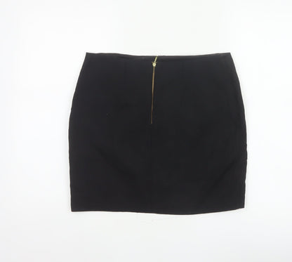 M&S Limited Collection Women Black UK 12 Pencil Knee Skirt Gold Zip