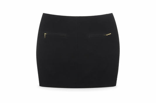 M&S Limited Collection Women Black UK 12 Pencil Knee Skirt Gold Zip