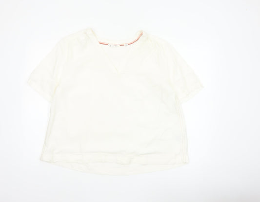 White Stuff Women Ivory UK 14 Embroidered Linen V-Neck Blouse