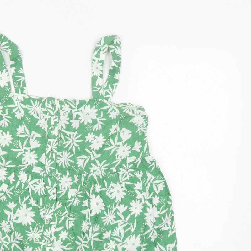 Marks and Spencer Women Green Floral Linen Camisole Top UK 12